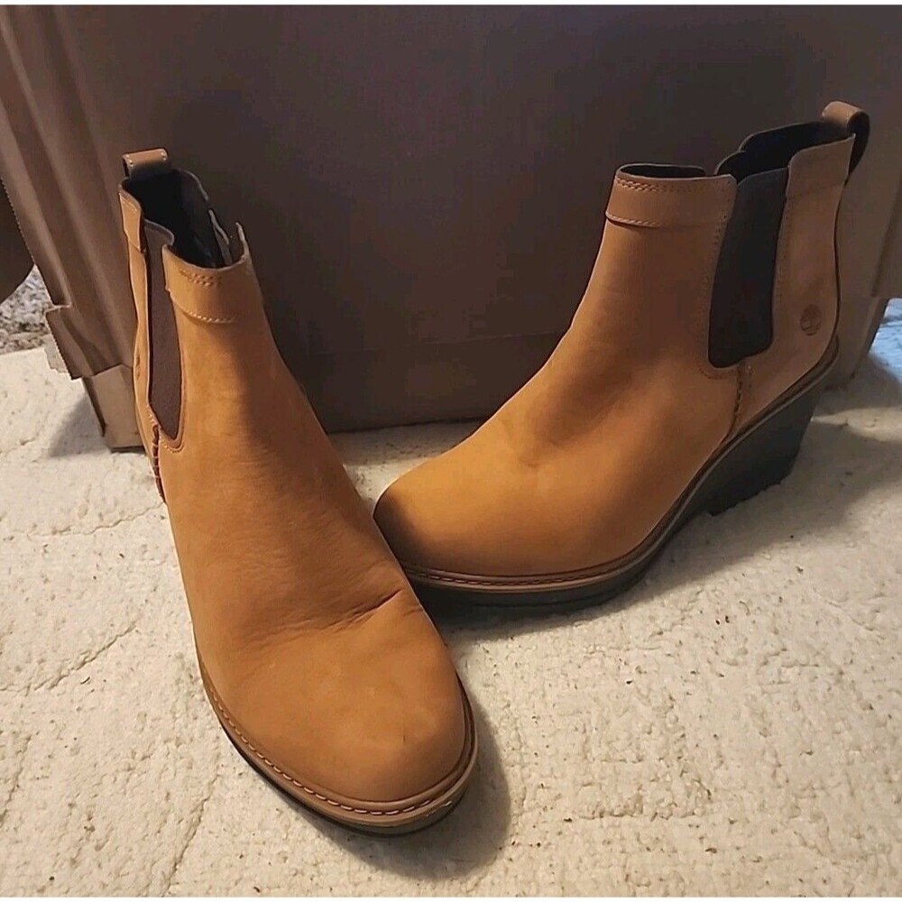 Timberland Shoes Women's Size 9.5 Camel Tan Leather Wedge Ankle Outdoor  Boots